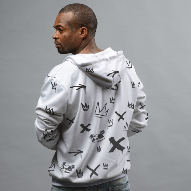 Kings Pattern White Hoodie