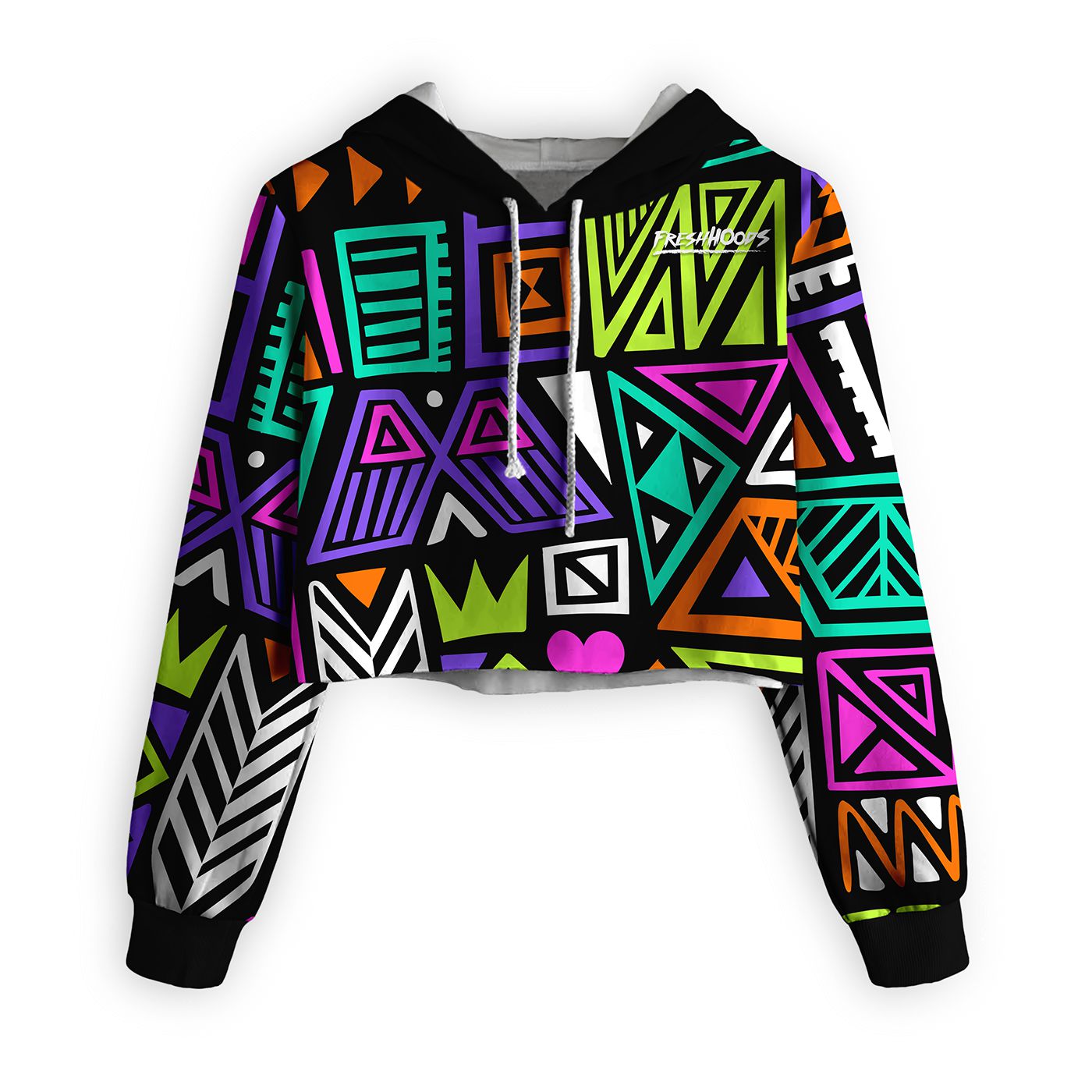 Polygon Tribes Cropped Hoodie