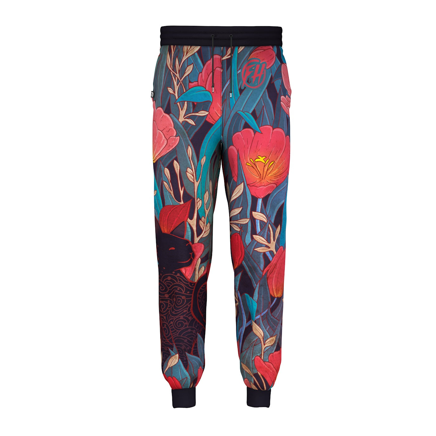 Black Cat Tulips Sweatpants