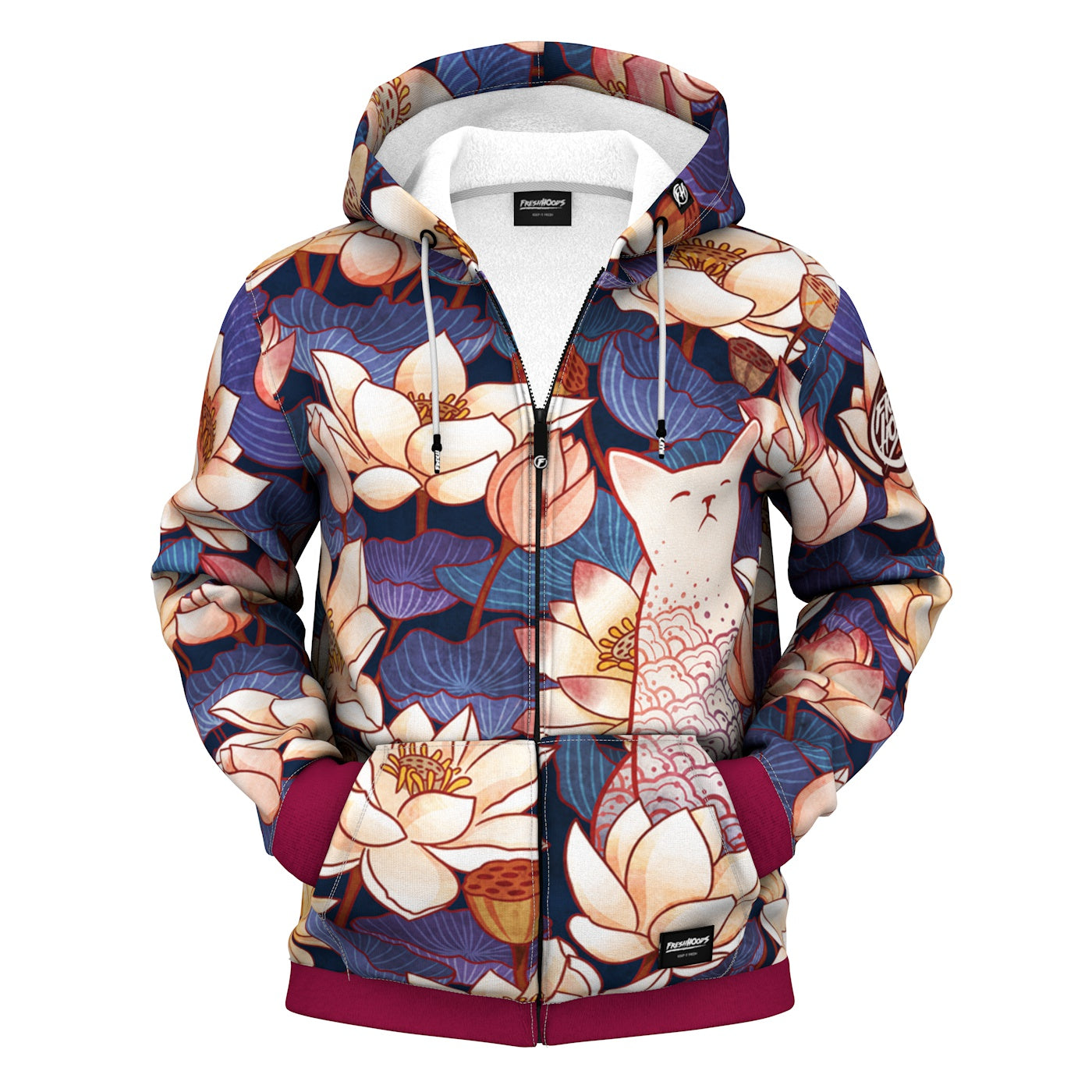 Pullover Hoodie Lotus Flower Hoodie Unisex-front-back-printing