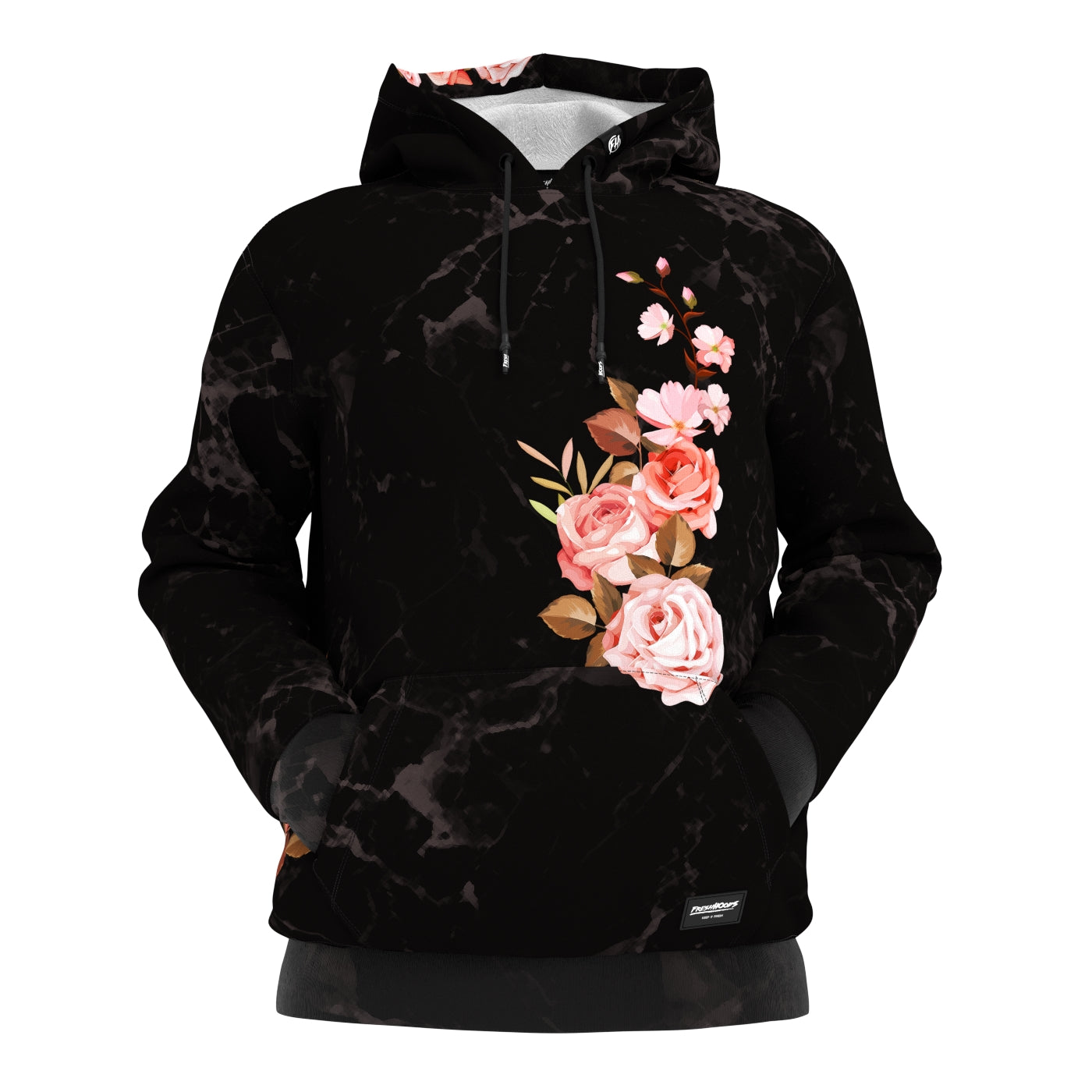 Pink hoodie with black on sale rose