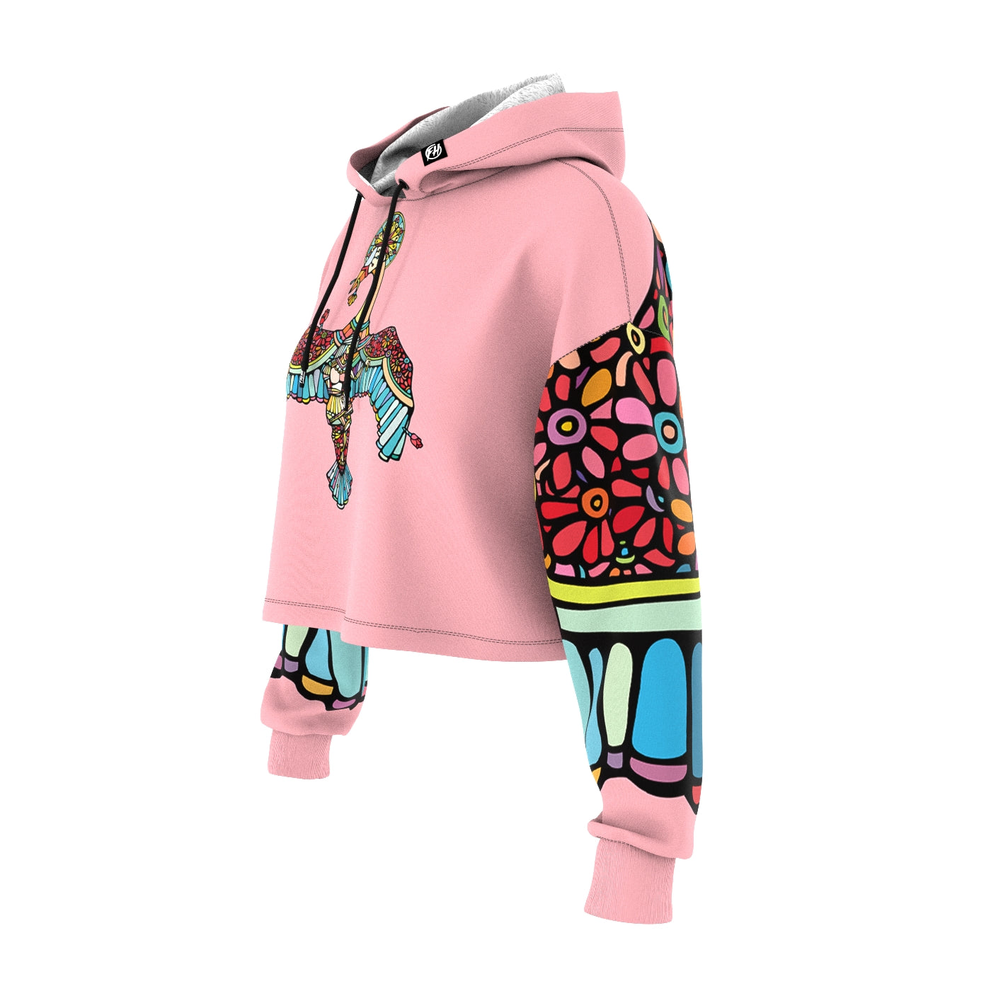 Swan Flowers Cropped Hoodie