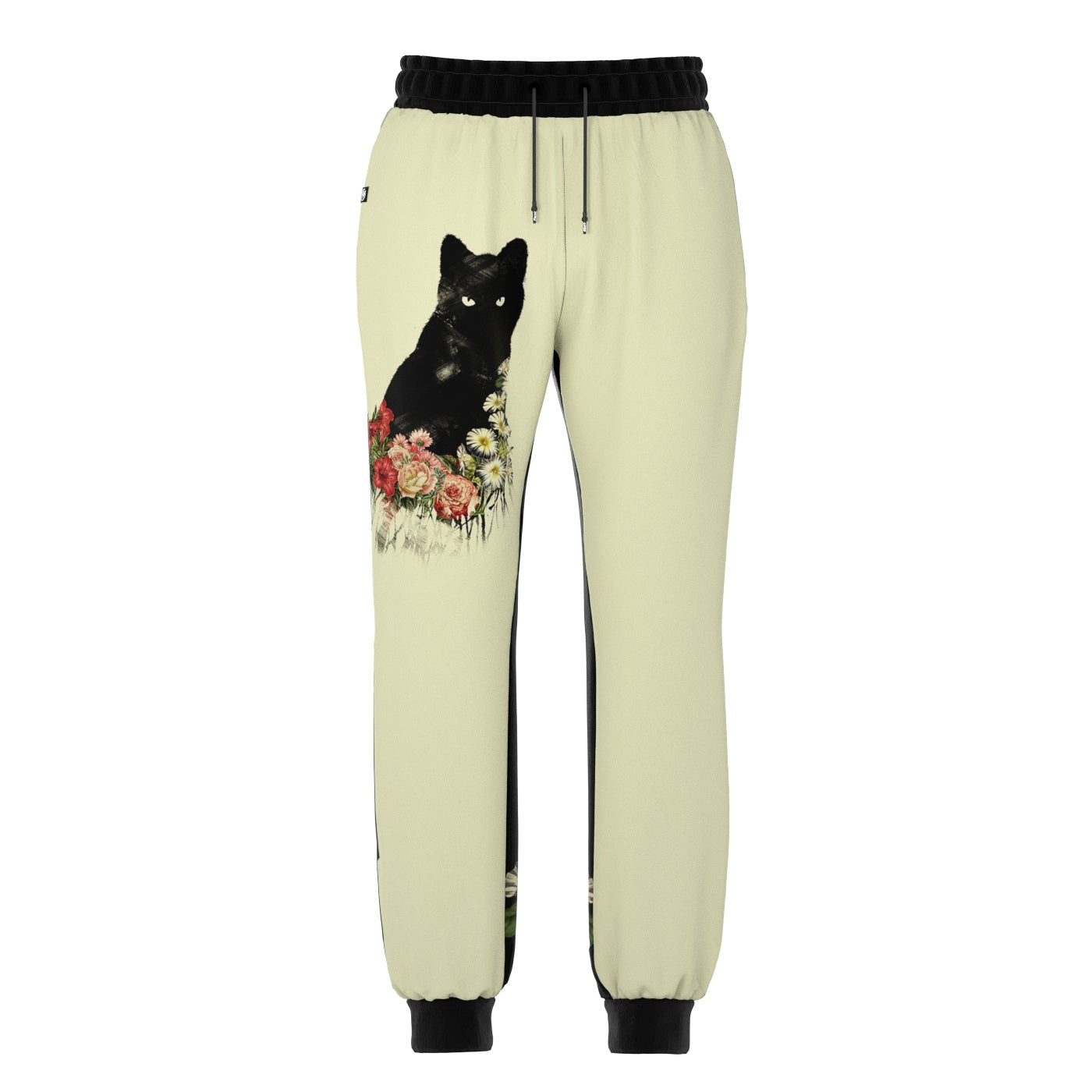 Black Cat Vintage Flowers Sweatpants