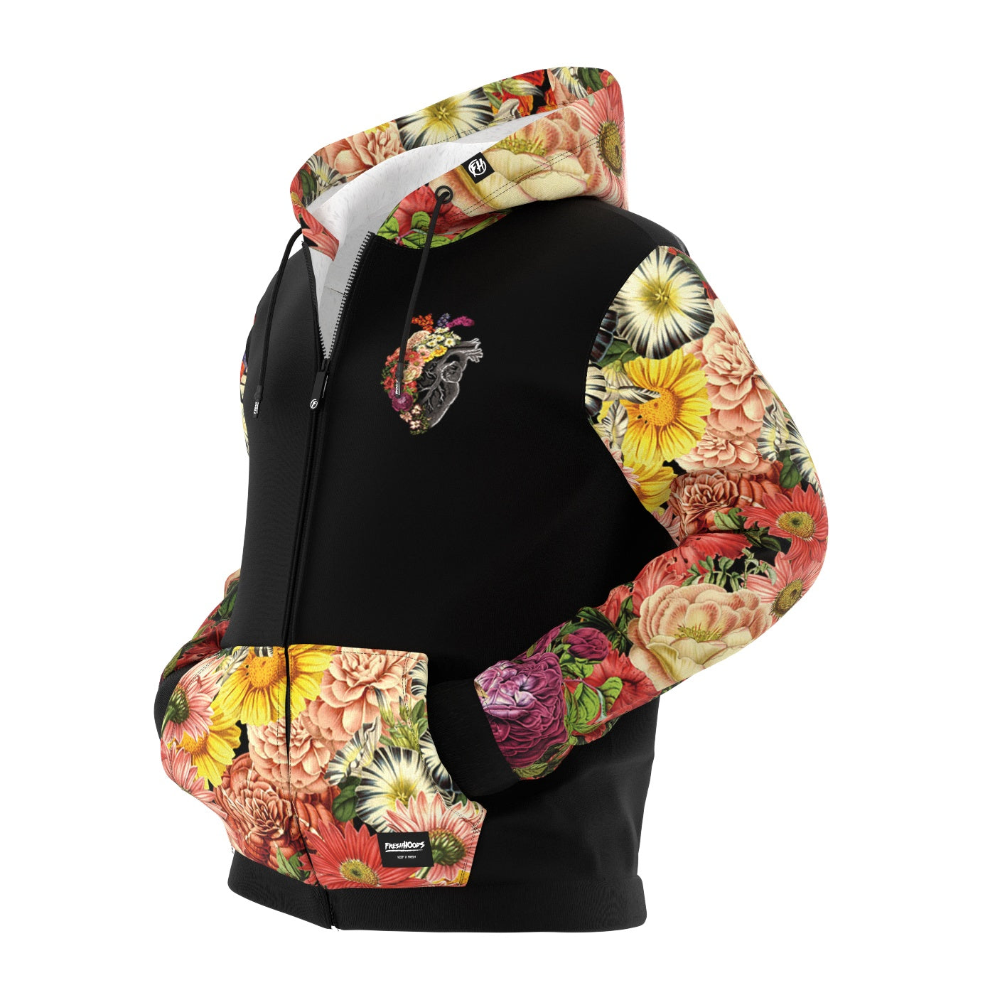 Flower Heart Zip Up Hoodie