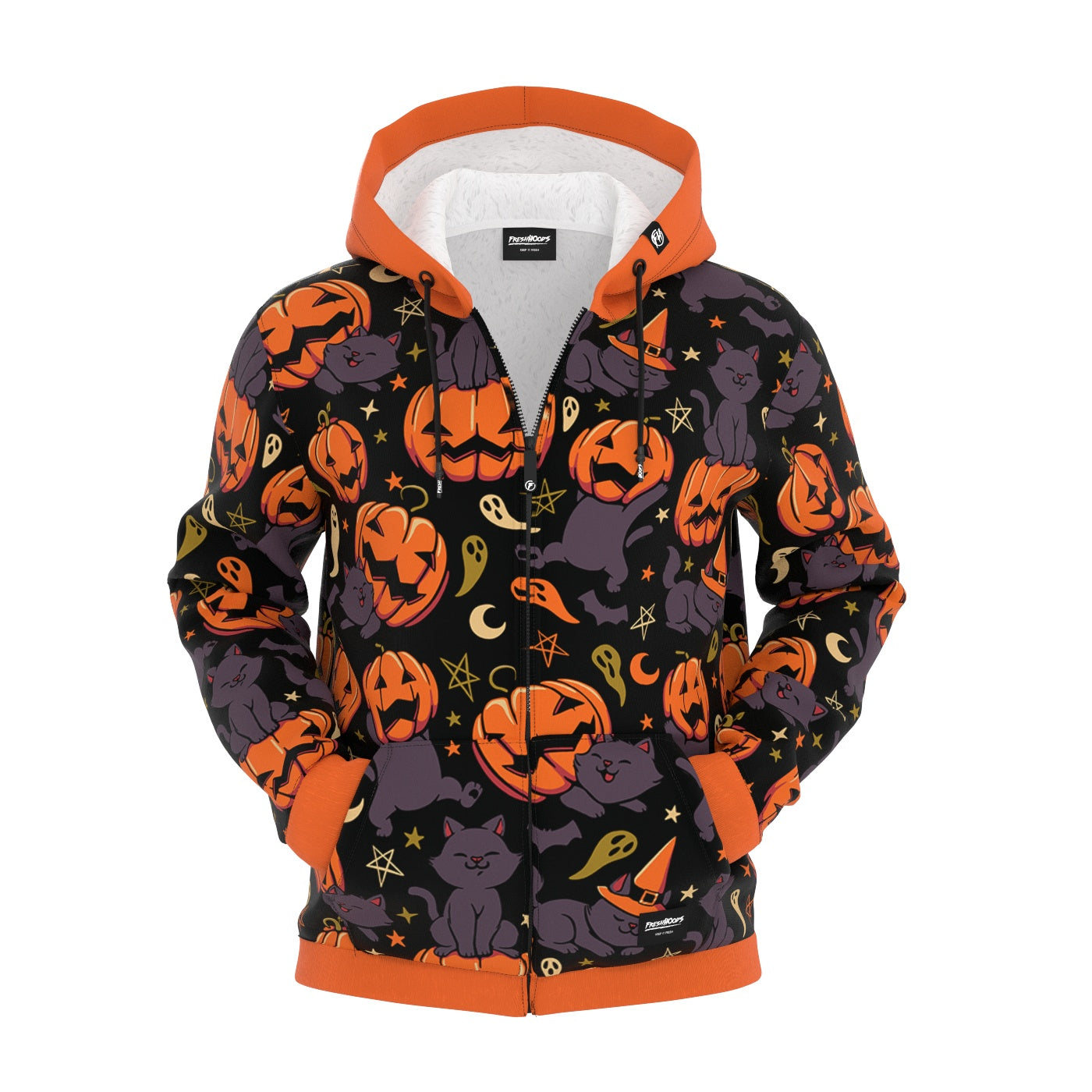 Pumpkin Field Cat Zip Up Hoodie