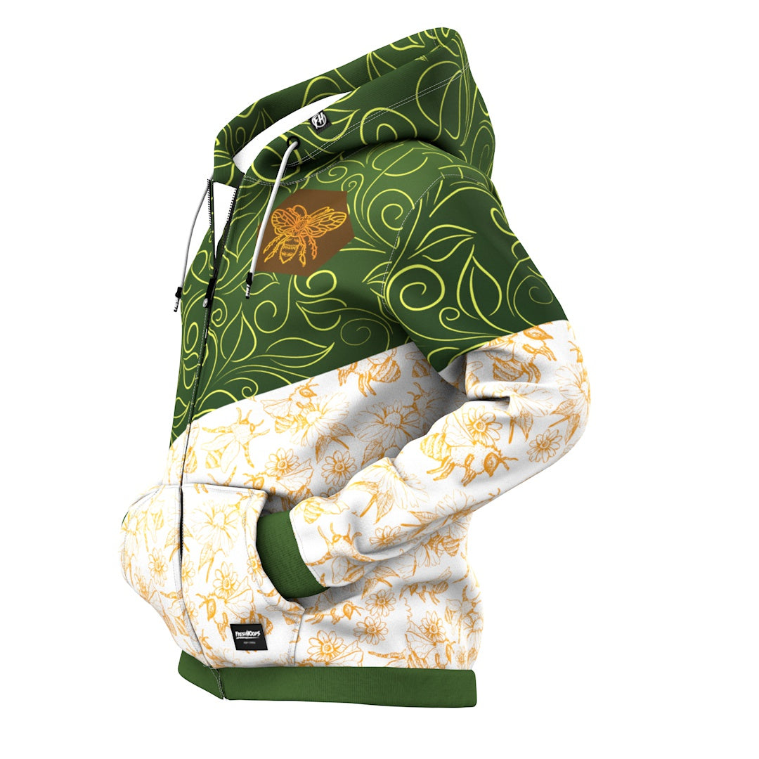 Floral Bee Zip Up Hoodie