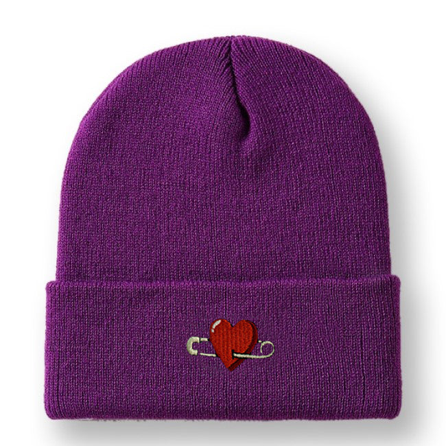 Heart Embroidered Cuffed Beanie