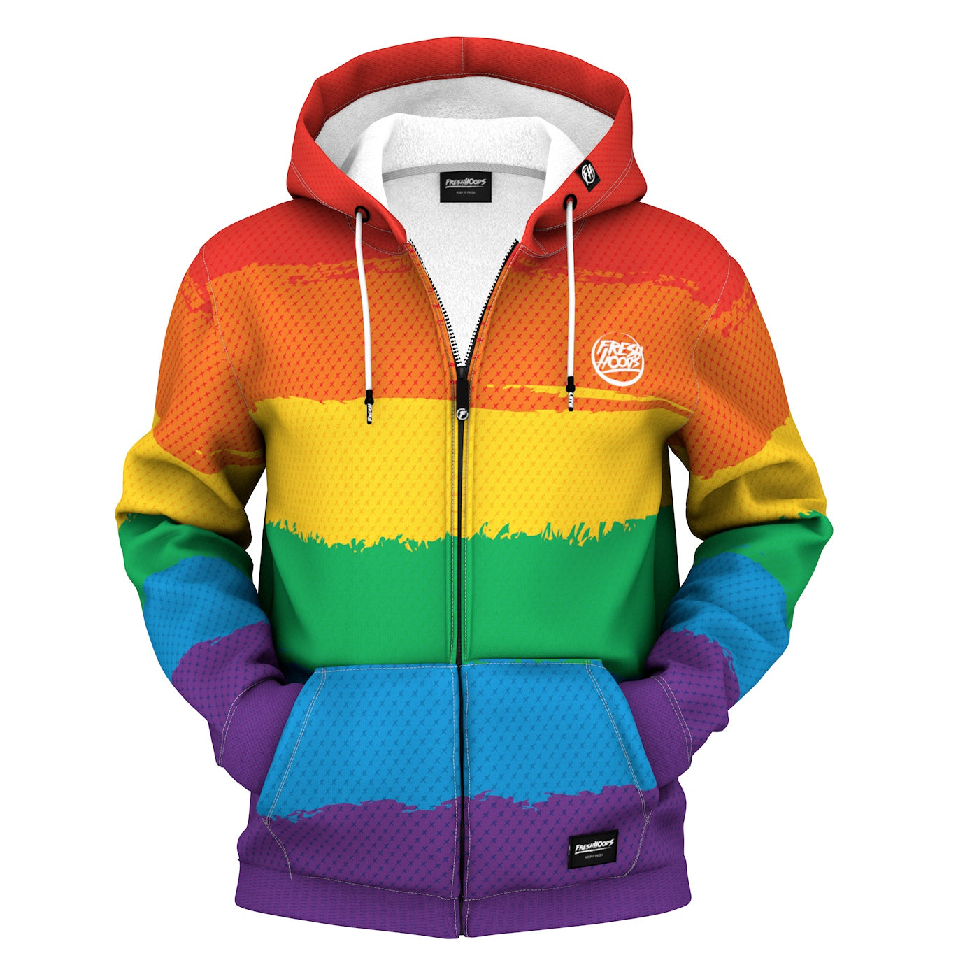 Rainbow striped zip up hoodie sale