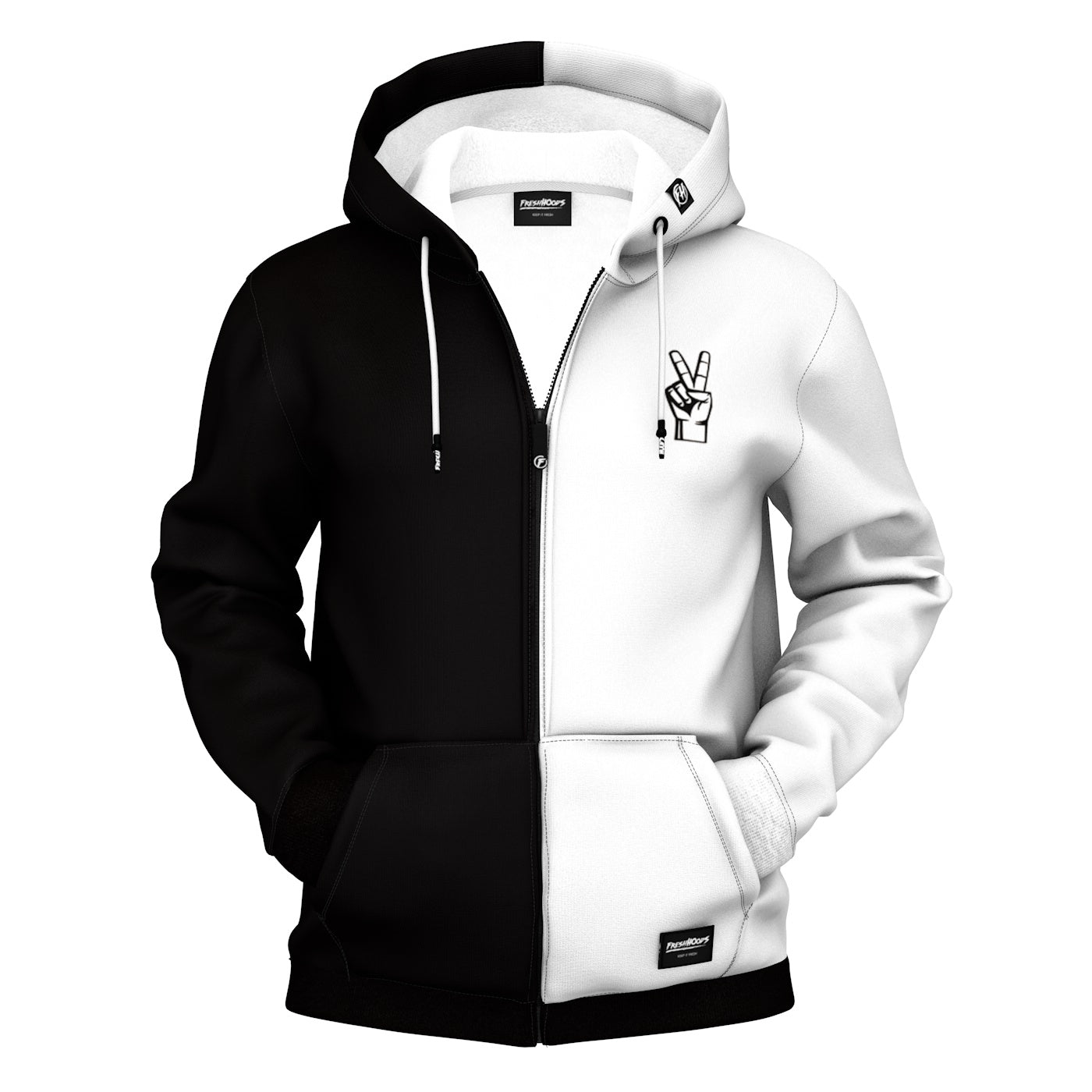 Half and half online black and white hoodie