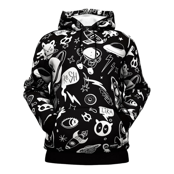 ★LMC★ DOODLE GLOBE HOODIE black Globe – Logo Chain – Black Hoodie – Lucky Stripe Designs