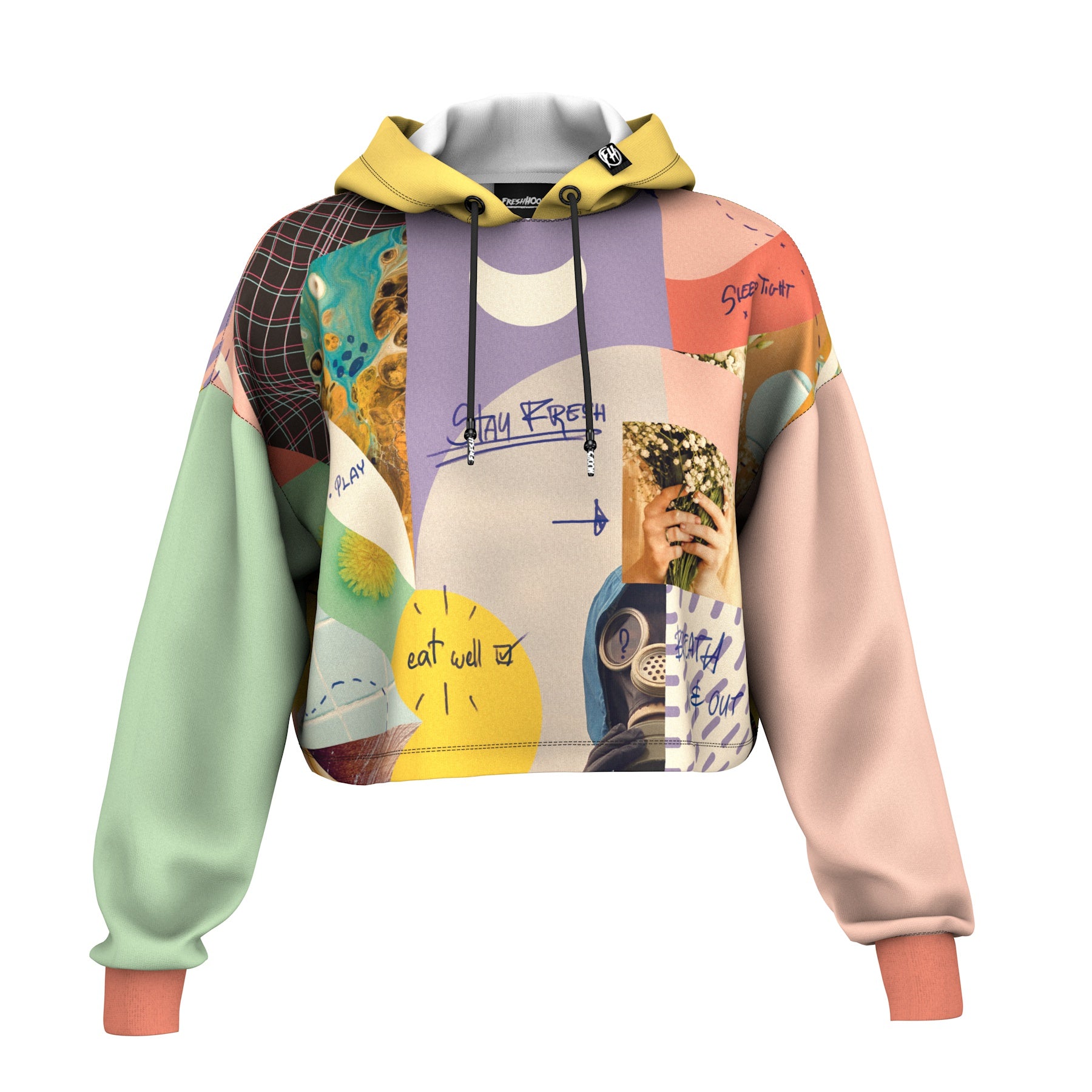 Glitch Collage Cropped Hoodie
