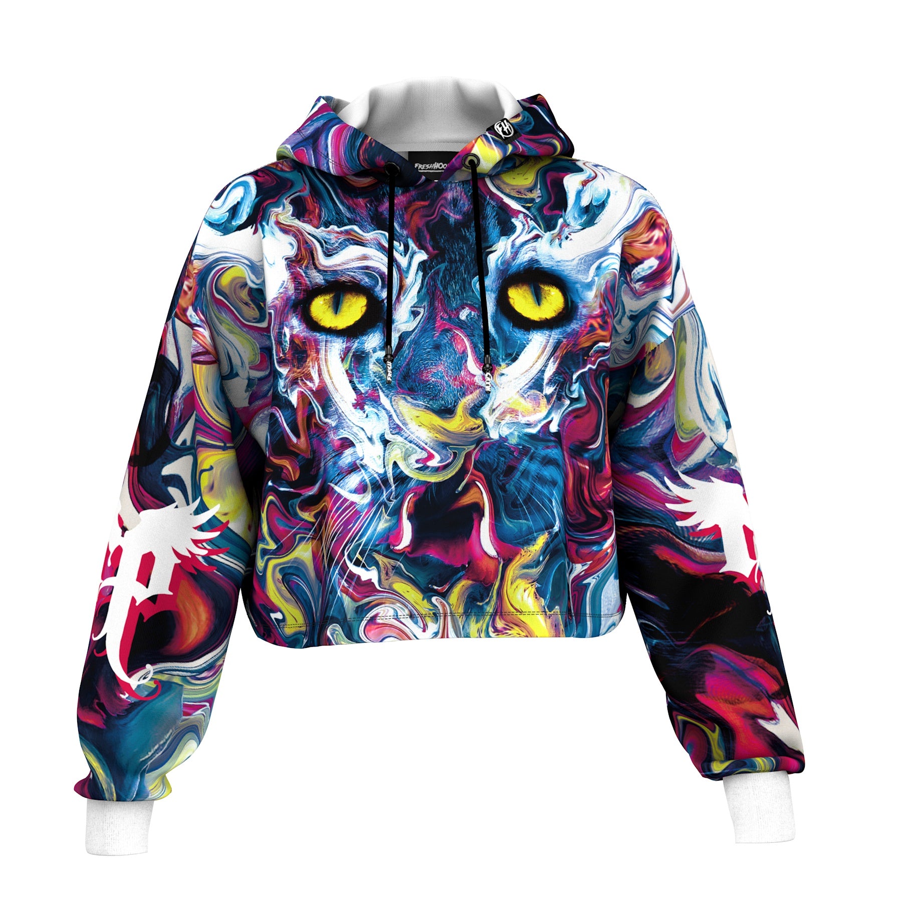 Abstract Cat Cropped Hoodie