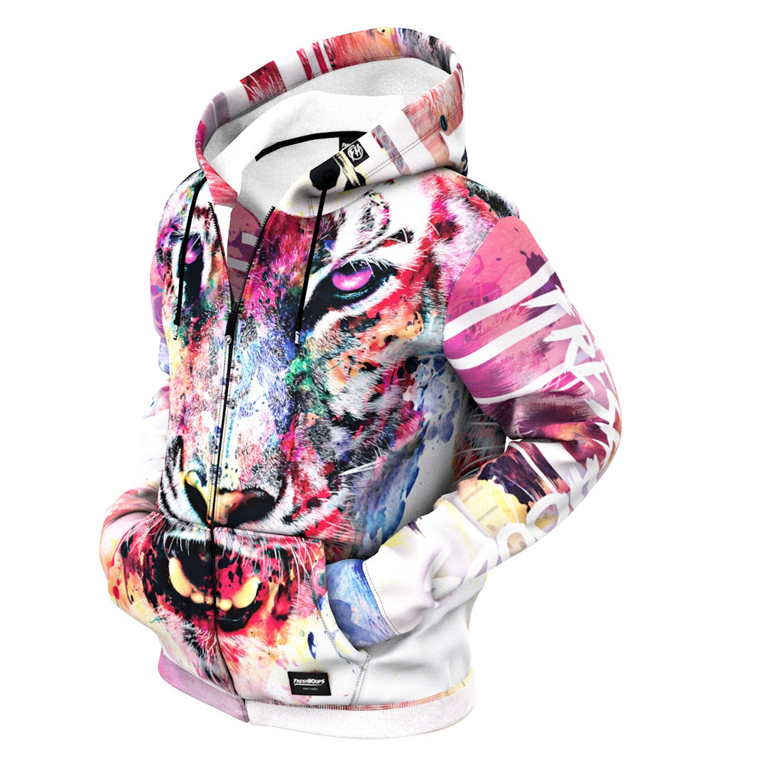 Aquarelle Tiger Zip Up Hoodie