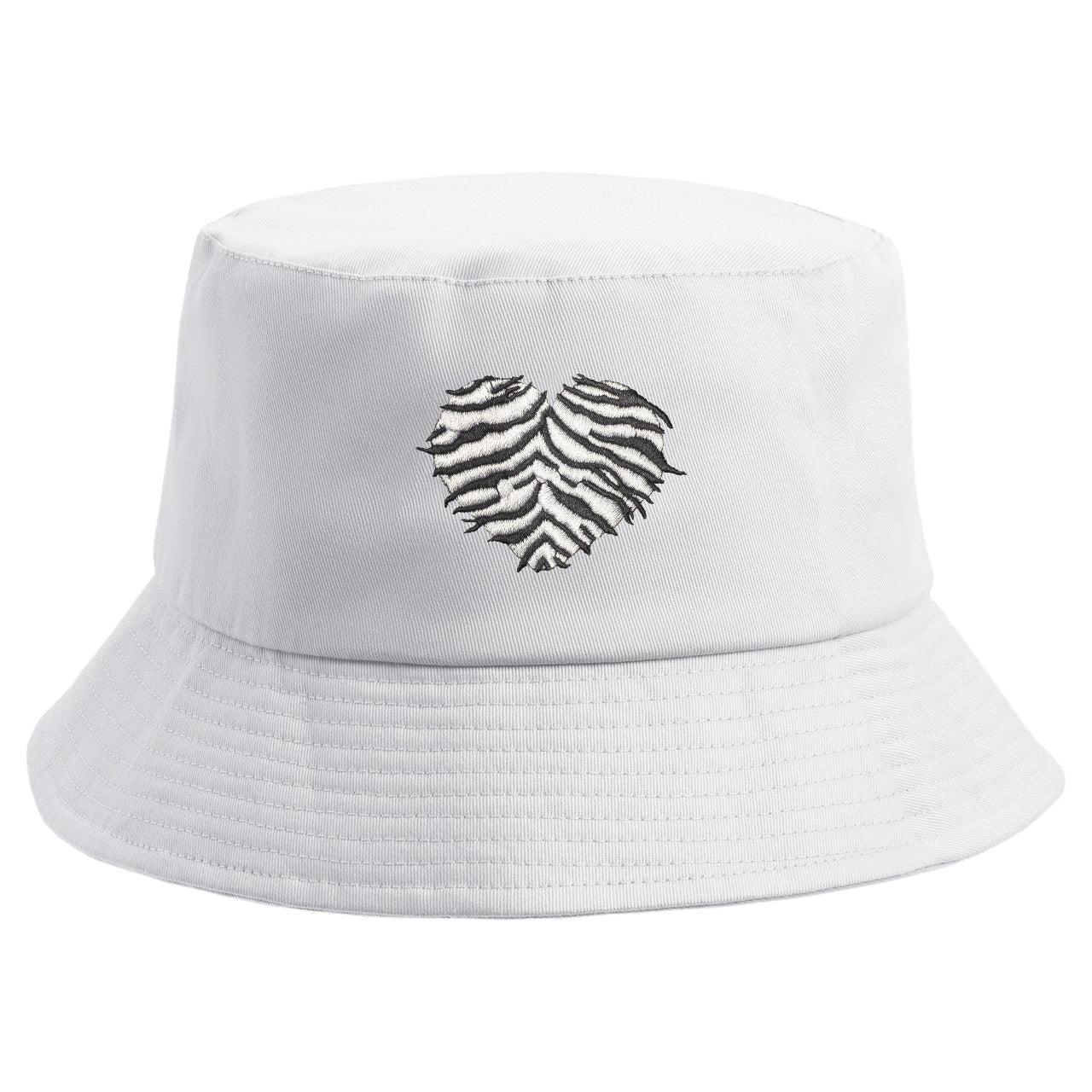 Embroidered White Tiger Love Bucket Hat