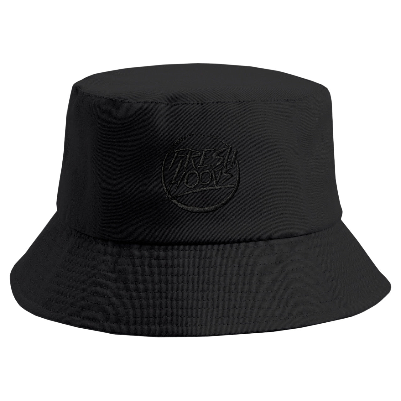 Embroidered Black Round Logo Bucket Hat
