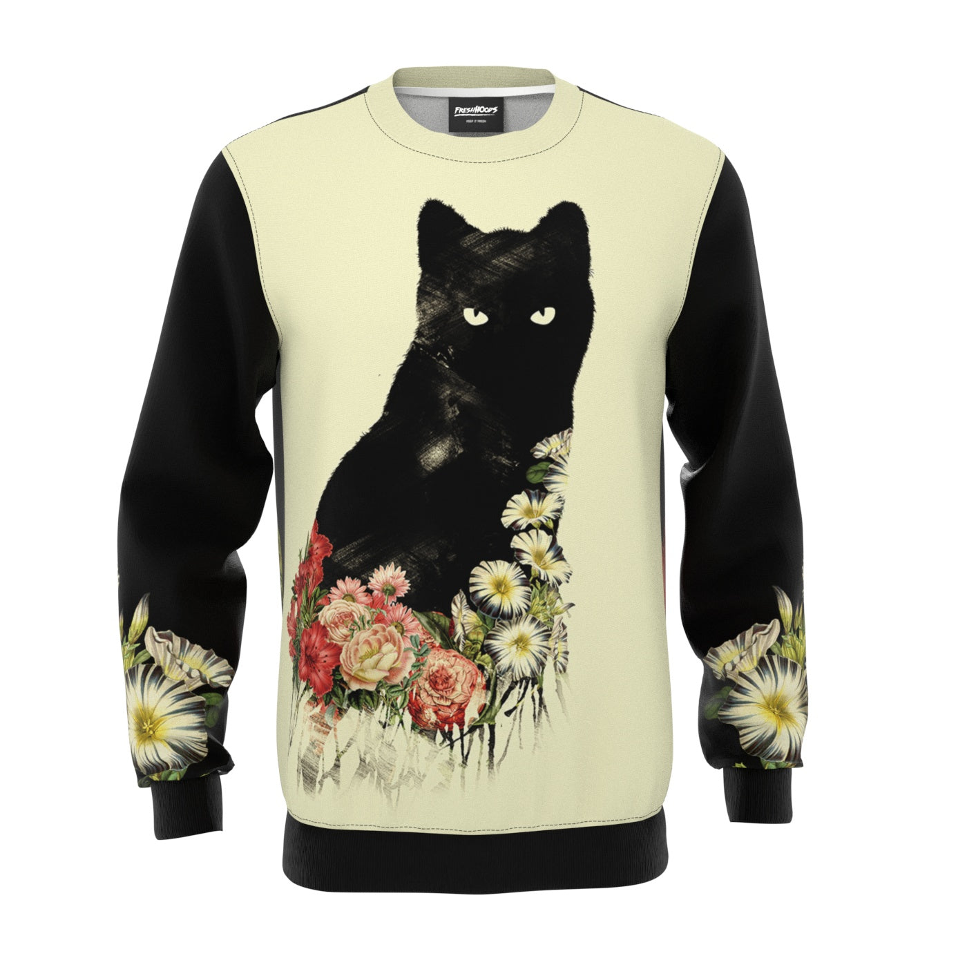 Black Cat Vintage Flowers Sweatshirt