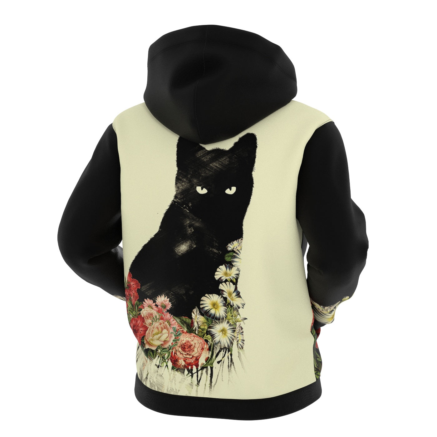 Black Cat Vintage Flowers Zip Up Hoodie