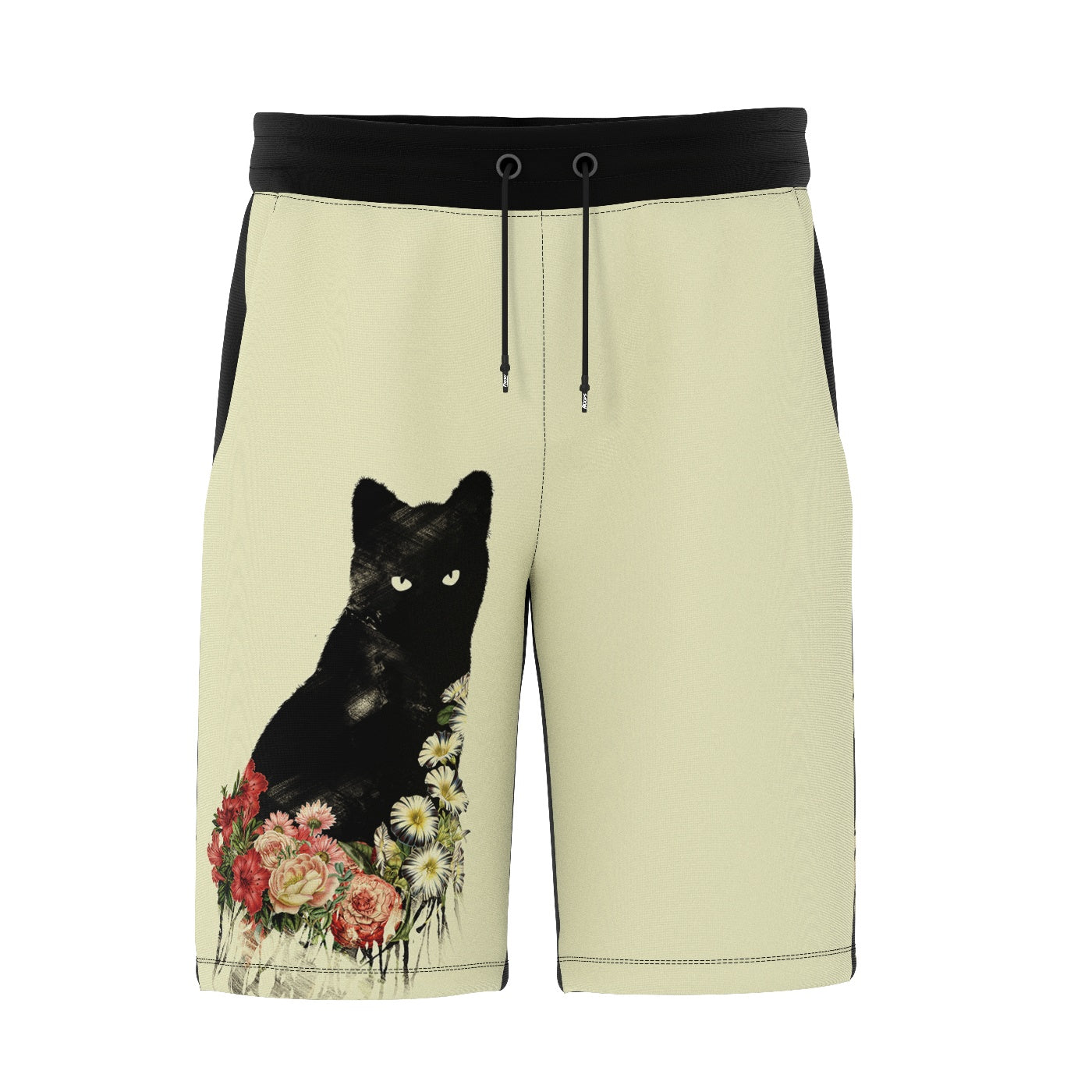 Black Cat Vintage Flowers Shorts